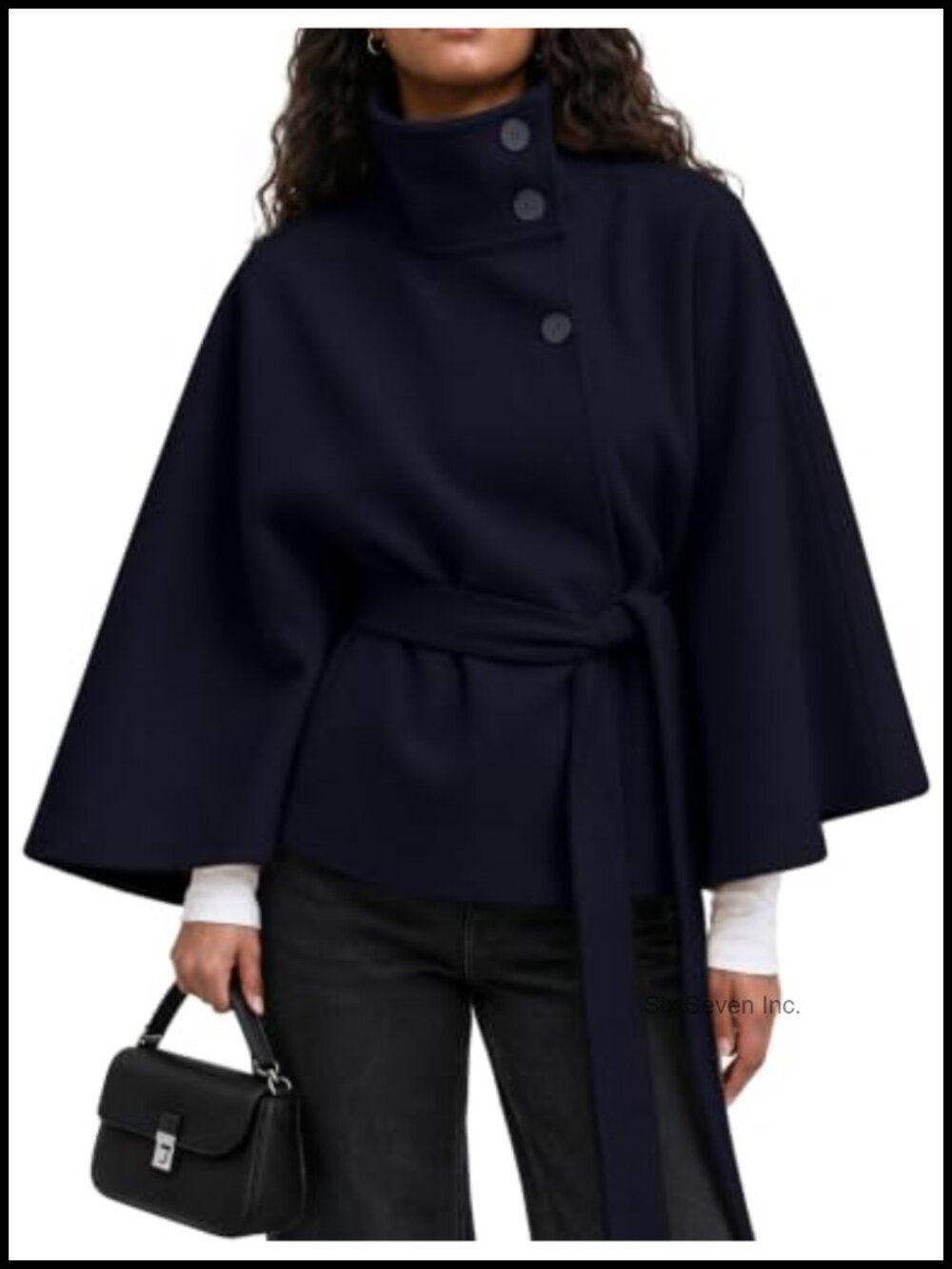 Batwing Sleeve Poncho Cape Coat Oversized Wool Blend Cropped Button Winter